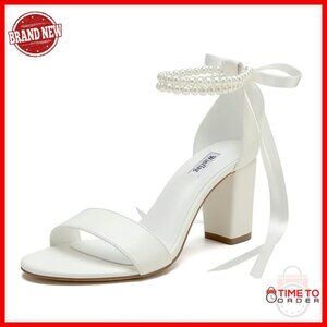 Pearl Wedding Sandals Open Toe Block Heel Bridal Shoes Size 6-11